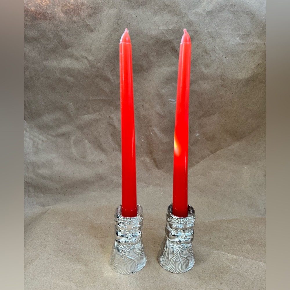1995 International Silver Company Silver Plated Santa Candle Stick Holders (2).